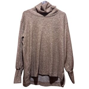 Maeve Anthropologie Cowl Neck Tunic Sweater XL Tan Marl Puff Sleeve High Low